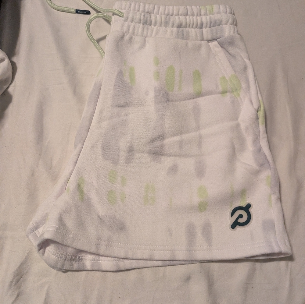 Peloton White Shorts with Lime Accent Tie-Dye
